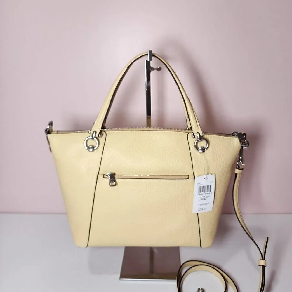 NWT COACH C6229 Kacey Satchel Pebble Leather Shoulder Bag Silver/Vanilla